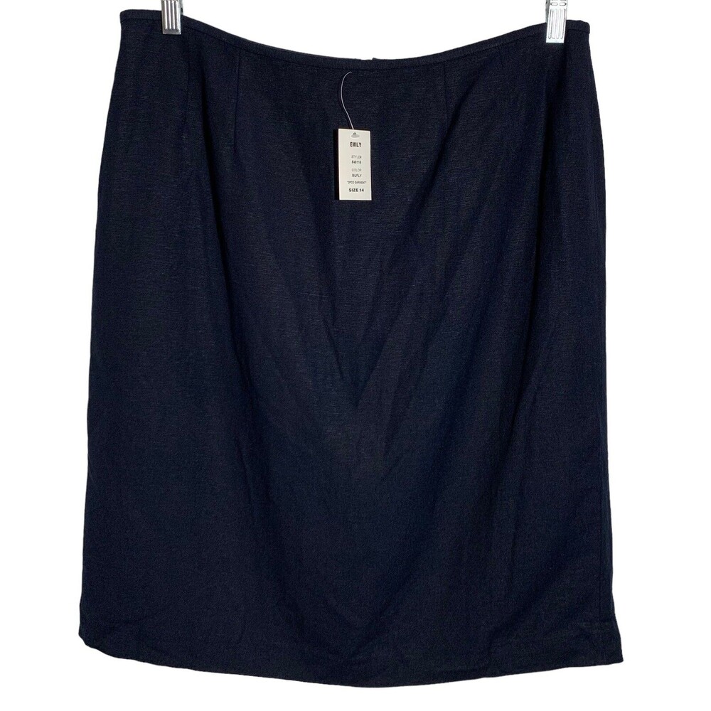 Women's Size 14 Navy Blue A-Line Knee Length Lined Linen Blend Skirt